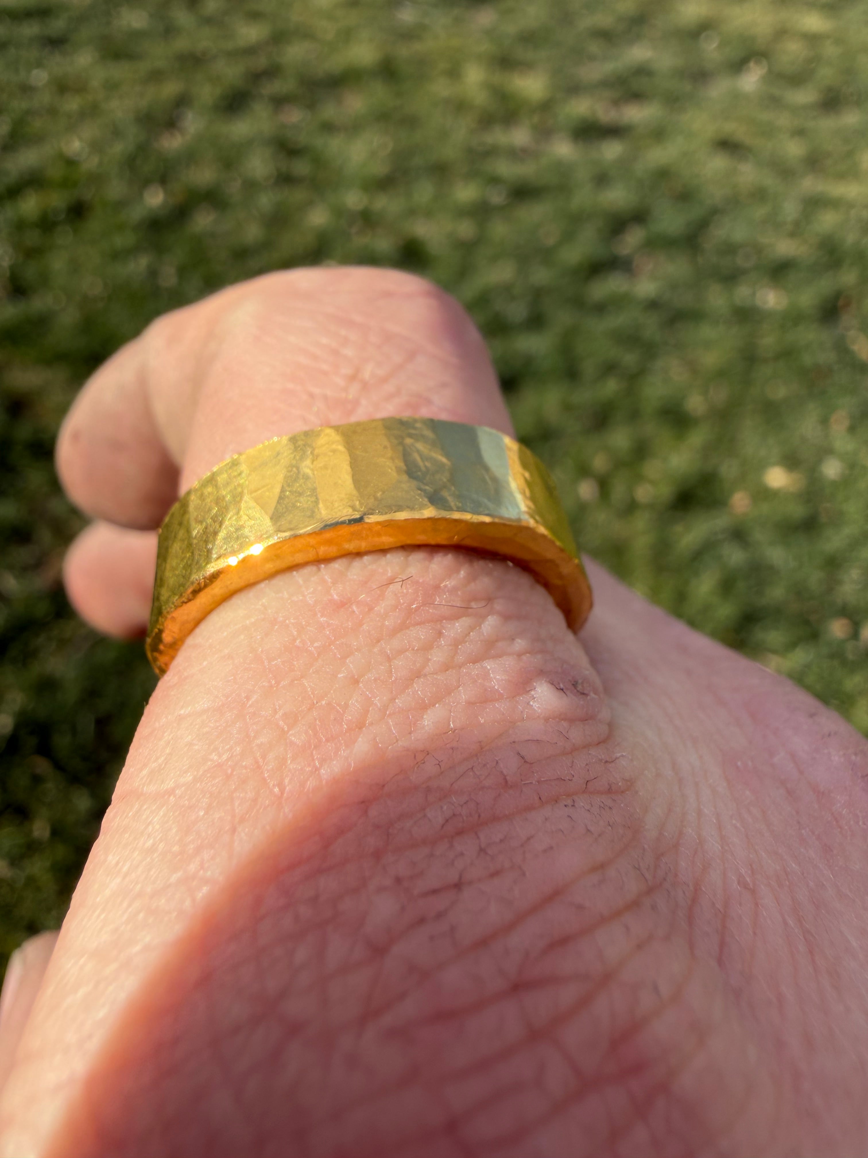 Solid 1oz 24k Pure Gold Hammered Band