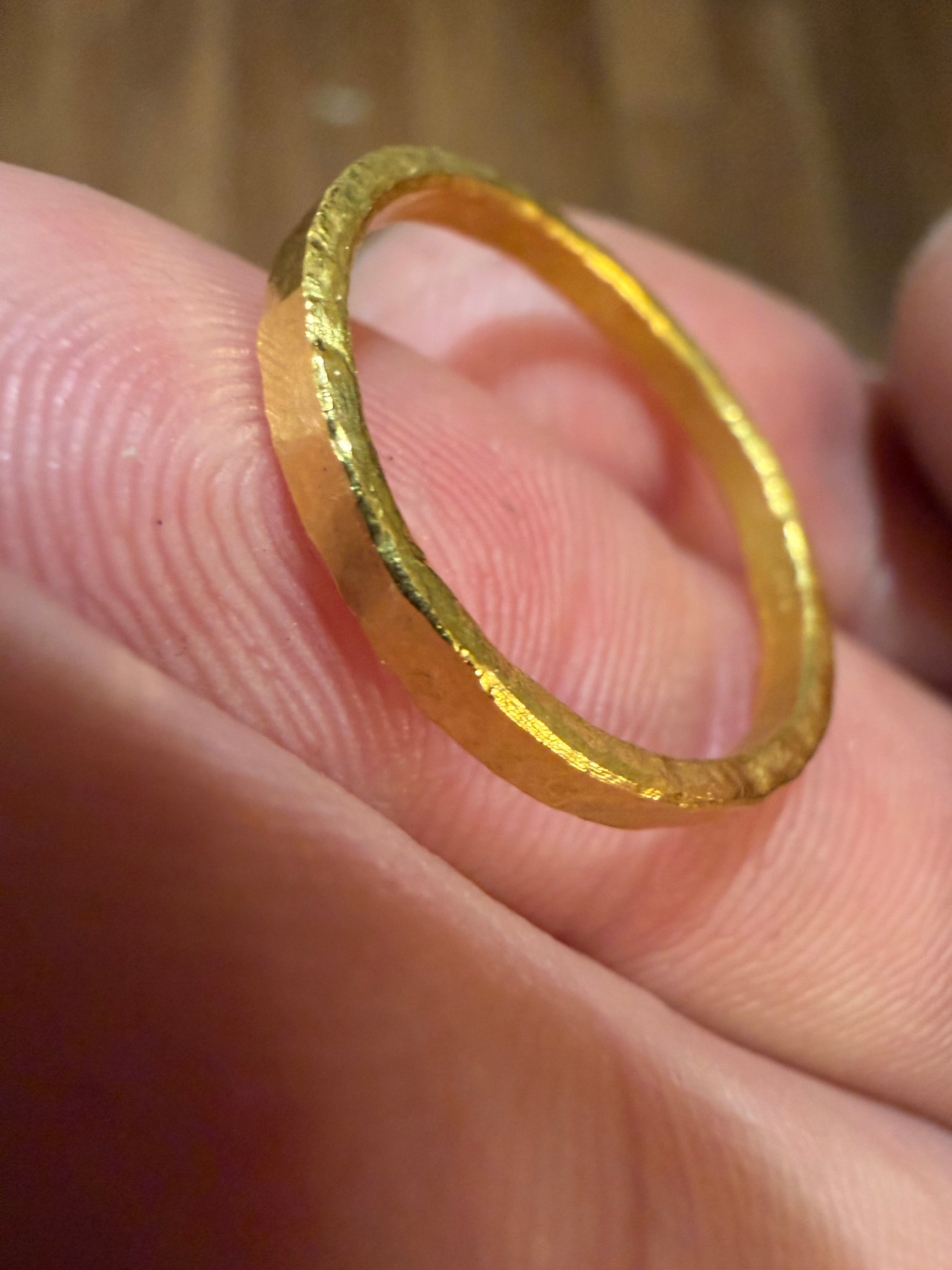 3-Gram Solid 24k Gold Handmade Ring. Hammered Look