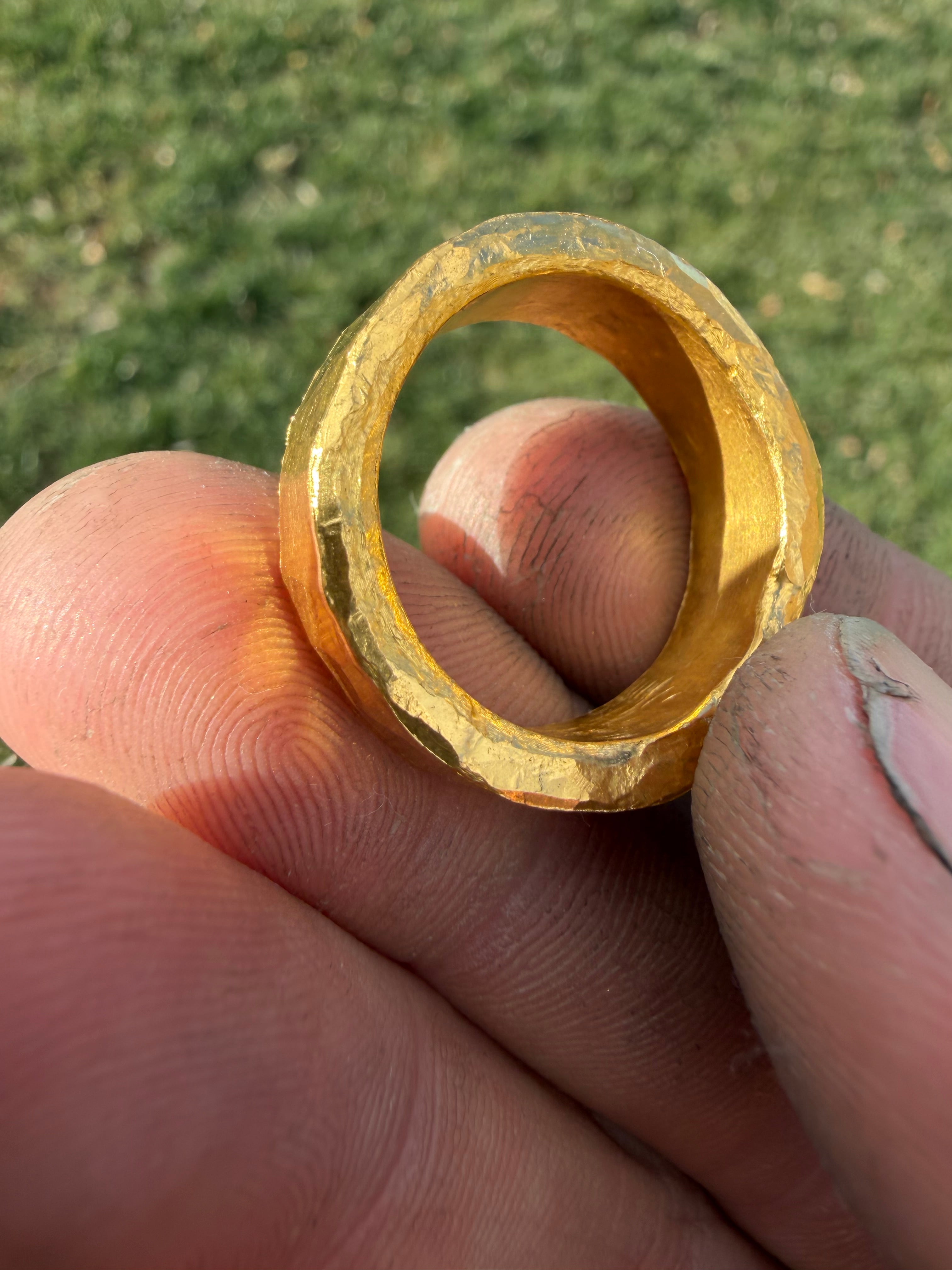 Solid 1oz 24k Pure Gold Hammered Band
