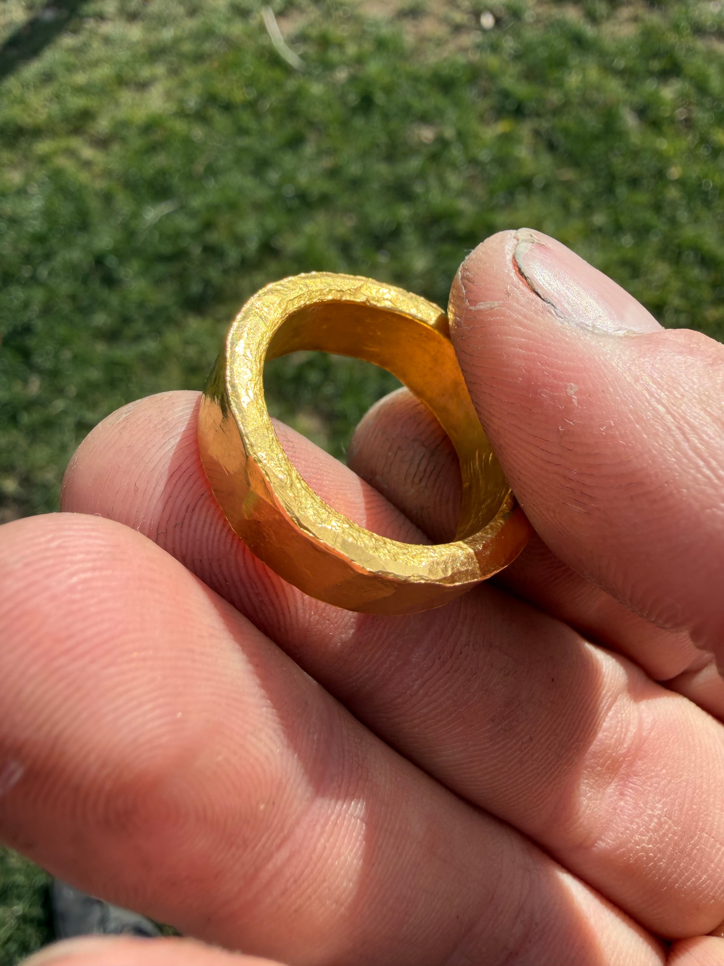 Solid 1oz 24k Pure Gold Hammered Band