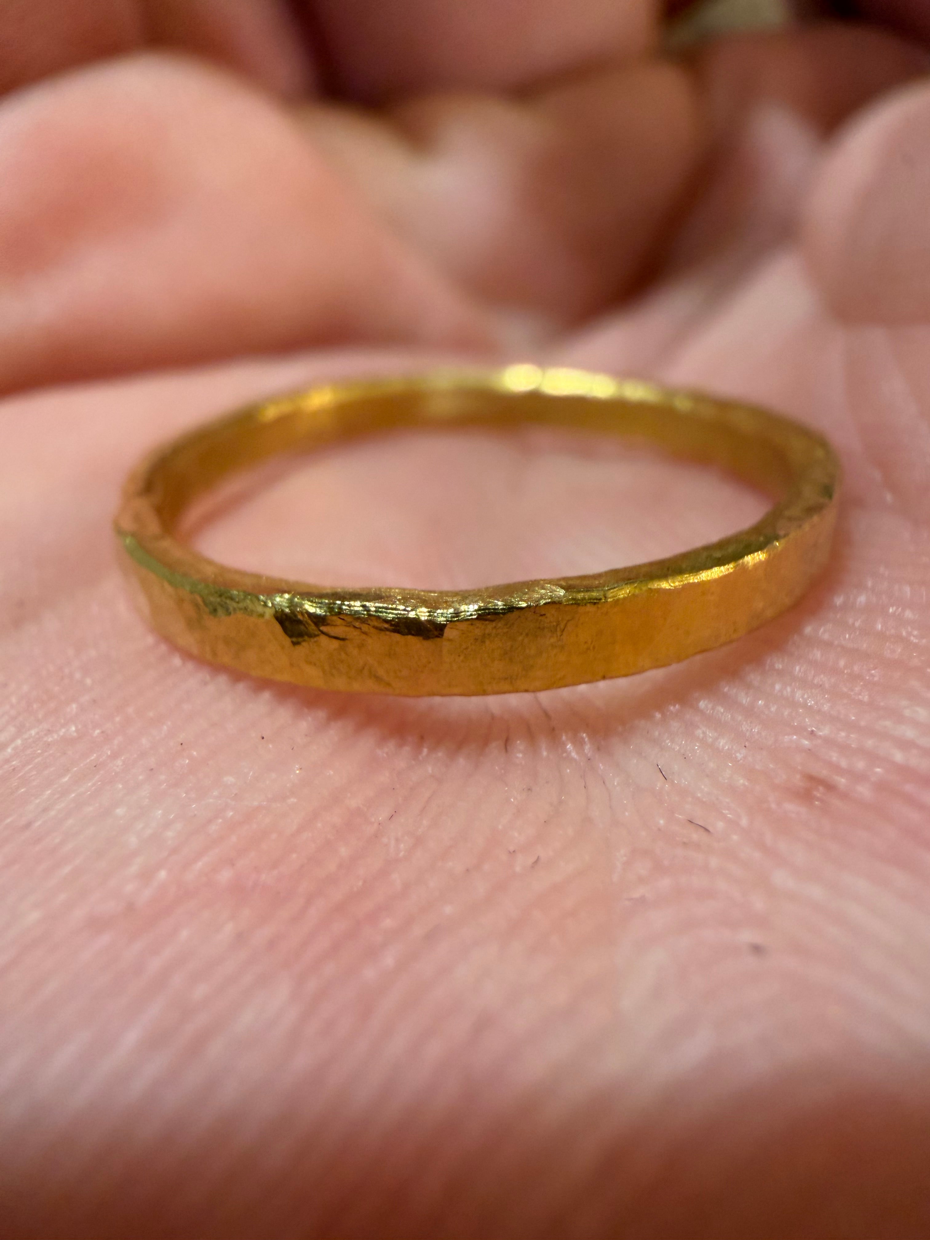 3-Gram Solid 24k Gold Handmade Ring. Hammered Look
