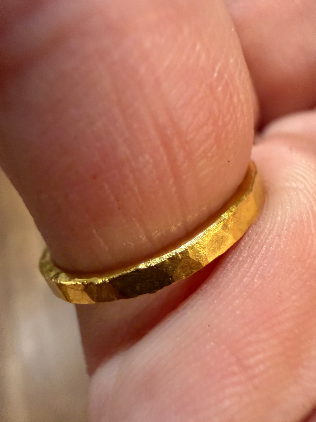 3-Gram Solid 24k Gold Handmade Ring. Hammered Look