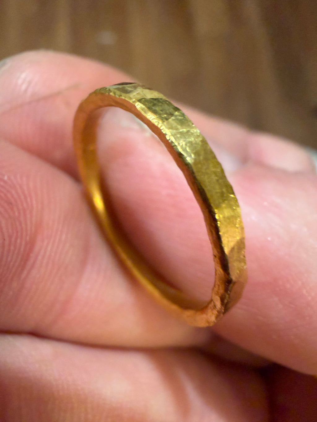 3-Gram Solid 24k Gold Handmade Ring. Hammered Look