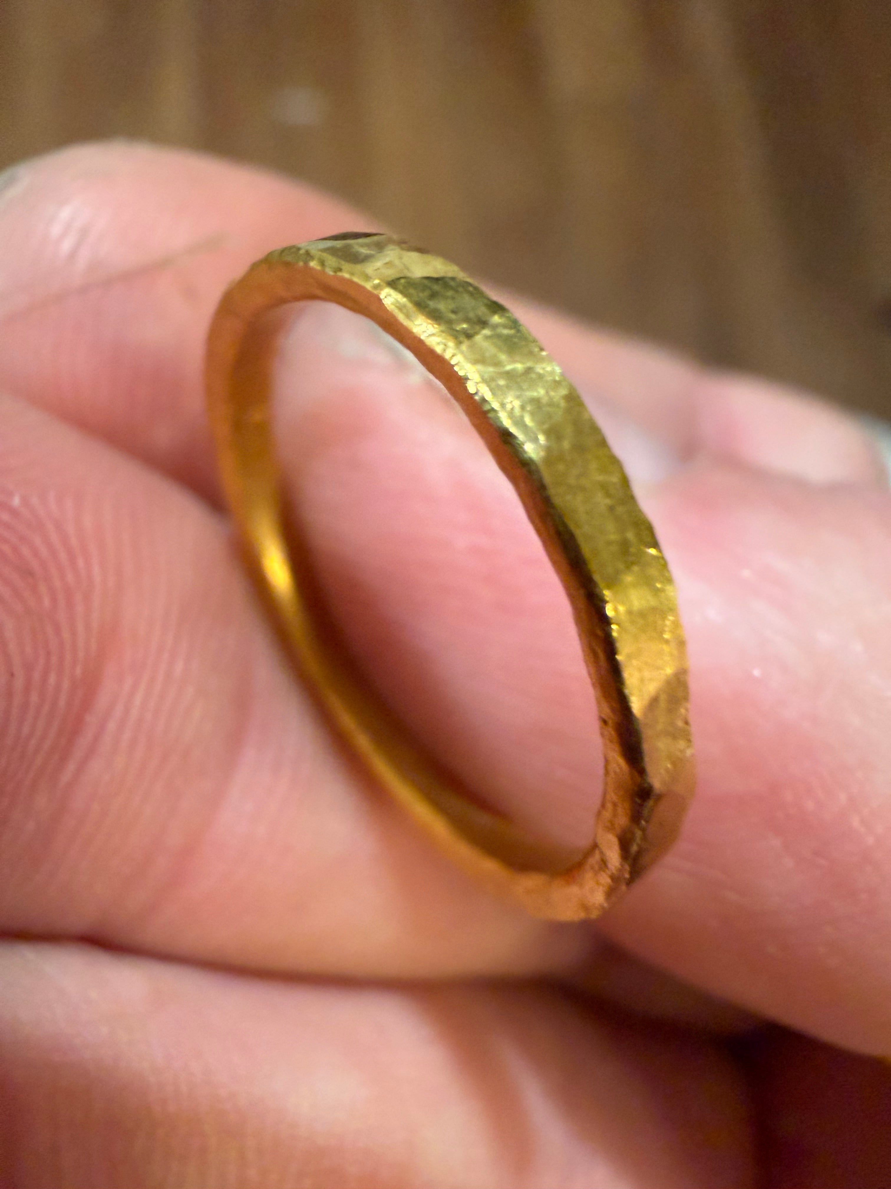 3-Gram Solid 24k Gold Handmade Ring. Hammered Look
